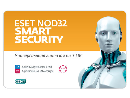 ESET NOD32 Smart Security - универсальная лицензия на 3ПК на 1 год  или продление на 20 месяцев / NOD32-ESS-1220(EKEY)-1-1